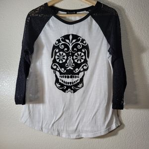 Chances R Lace Sleeve Suager Sukll Print